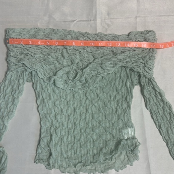 Bear Dance Light Green Off-Shoulder Sheer Top - Picture 4 of 6